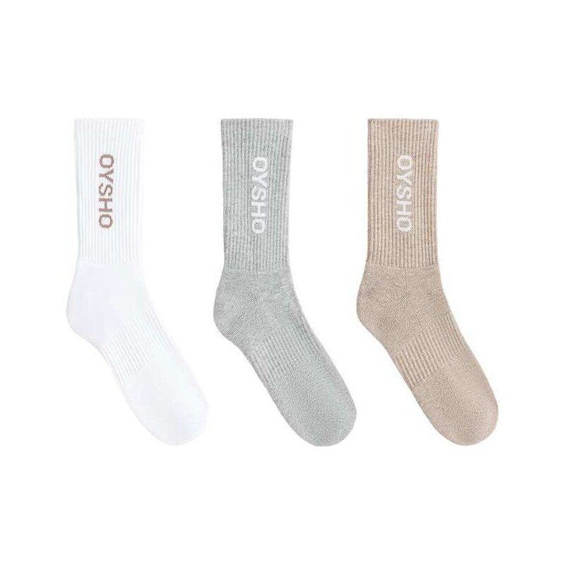 OYSHO 3 pairs of cotton blend classic socks in white 114935241