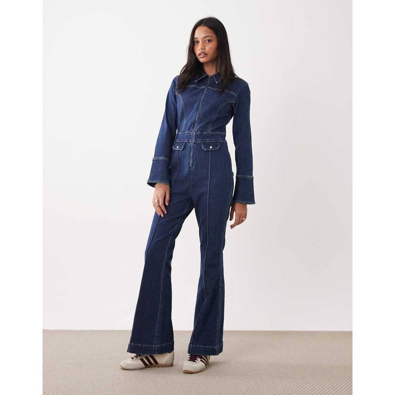 Wrangler retro denim catsuit in dark blue wash