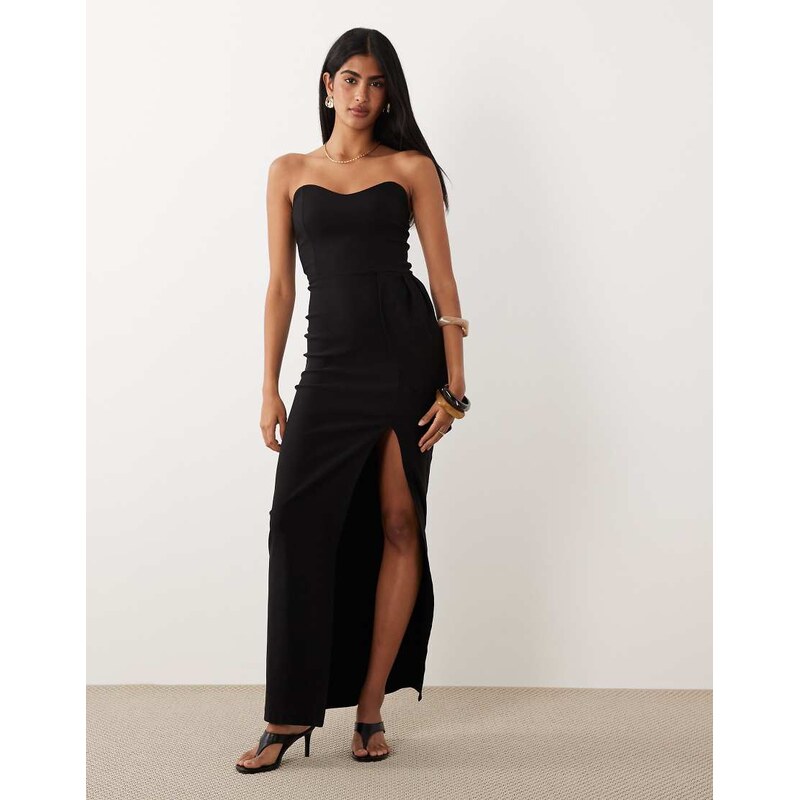 Vesper bengaline sweetheart bandeau thigh split maxi dress in