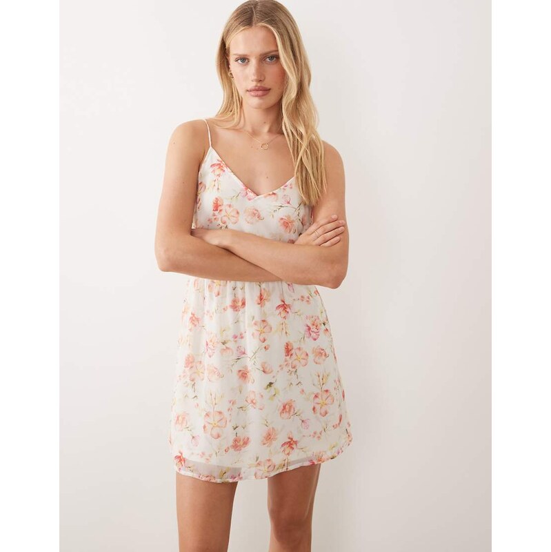 Vila woven cami mini dress in white floral print