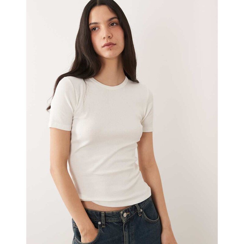 JDY ribbed t-shirt in white