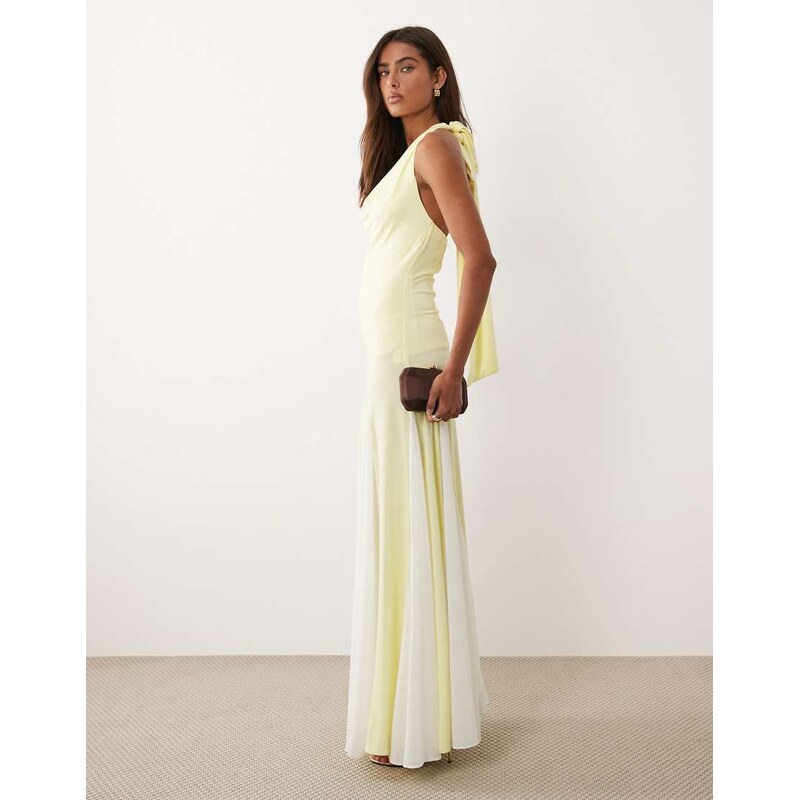 TFNC halter neck chiffon maxi dress in yellow and cream 115520406
