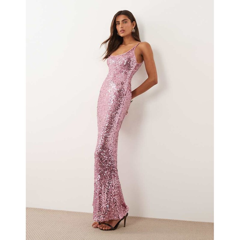 ASOS DESIGN embellished sheer scattered sequin cami maxi dress