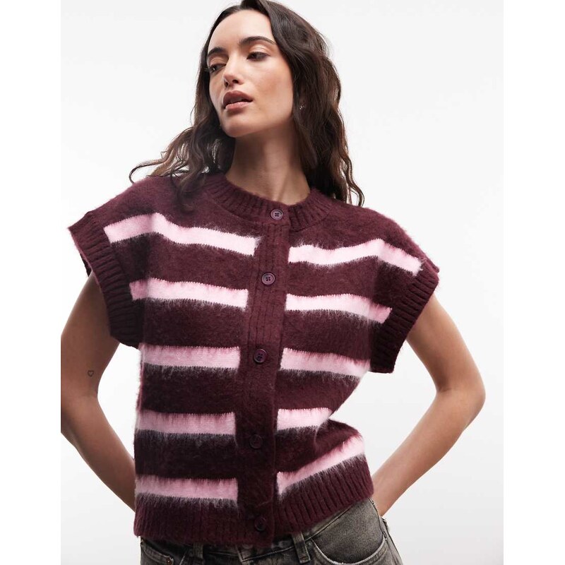 COLLUSION Baby Cardigan in Burgundy and Pink Stripe-Red 114942262