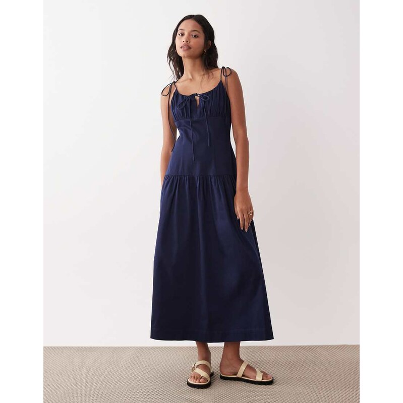ASOS DESIGN structured cotton tie bust dropped waist maxi