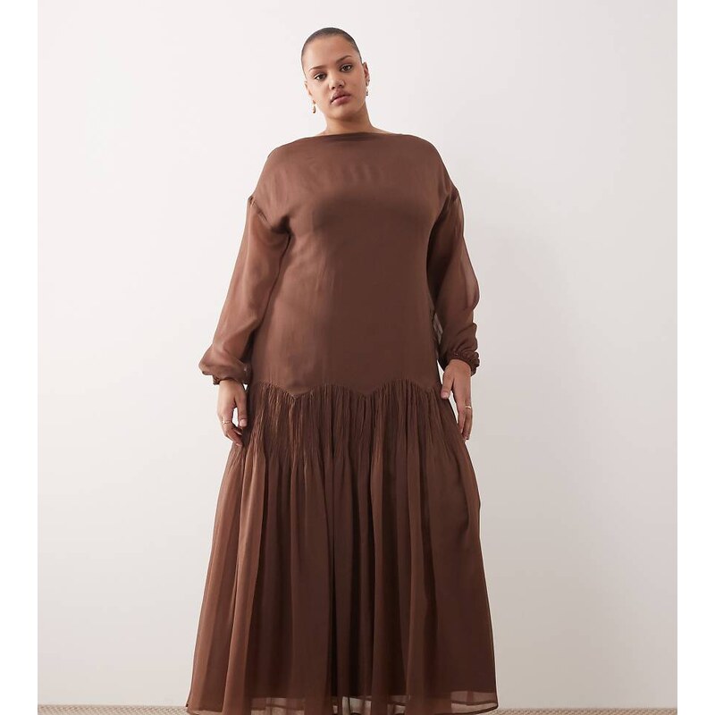 ASOS Curve ASOS DESIGN Curve slash neck chiffon godet maxi dress