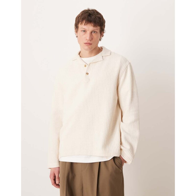 ASOS DESIGN relaxed revere overhead textured shirt in stone