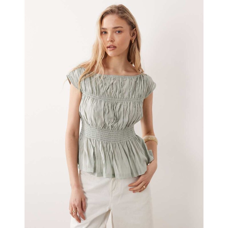 Threadbare shirred cap sleeve top in sage green 115153398