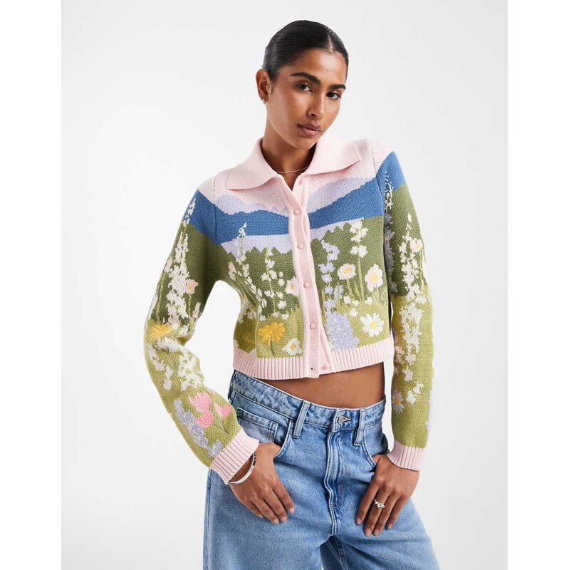 House of Sunny sunset blooms tripper cardigan in floral print-Pink 114939382