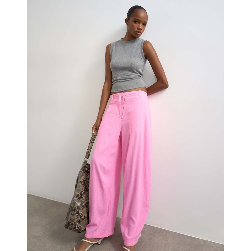 Topshop linen clean tie waist barrel trouser in pink