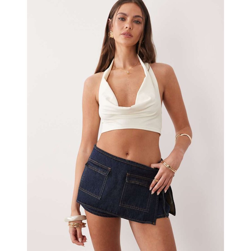 The Frolic exclusive denim pocket front tie side mini skort in
