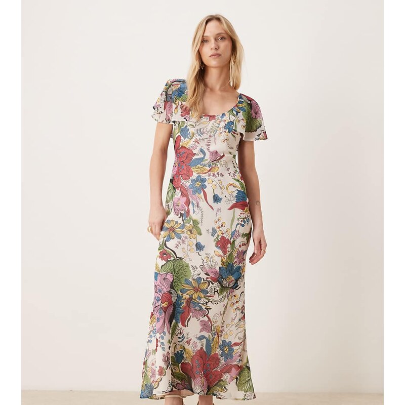 ASOS Petite ASOS DESIGN Petite ruffle sleeve scoop bias maxi dress in 115029952
