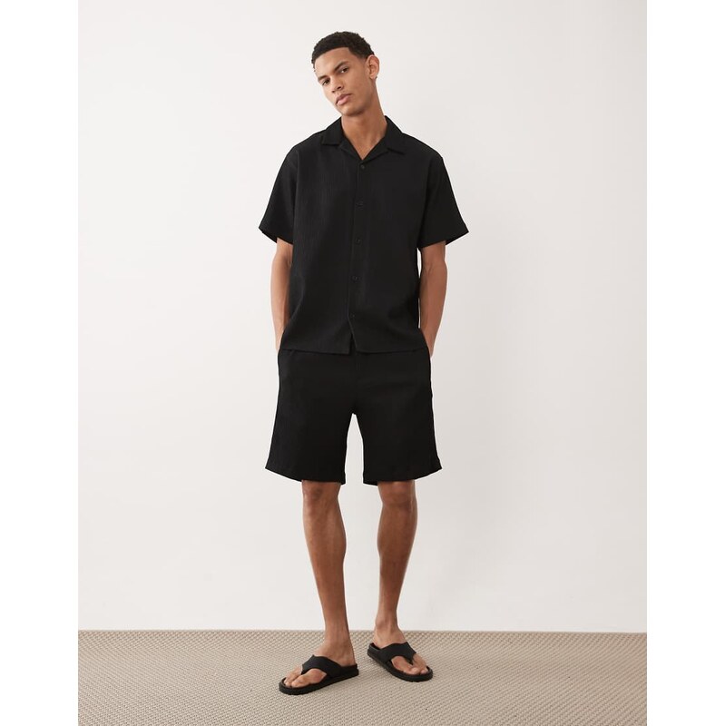 Jack & Jones co-ord plisse shorts in black