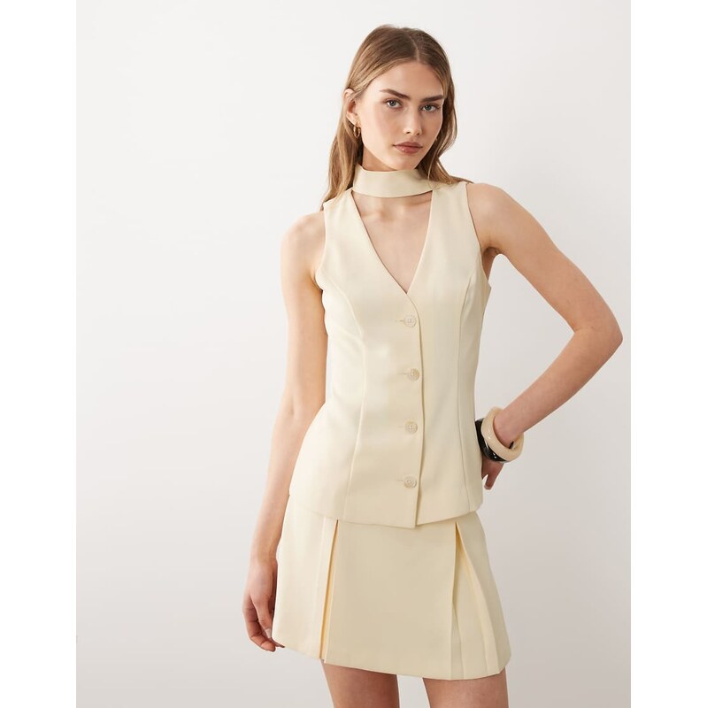 Miss Selfridge tailored scarf-neck waistcoat co-ord in buttermilk 115360810