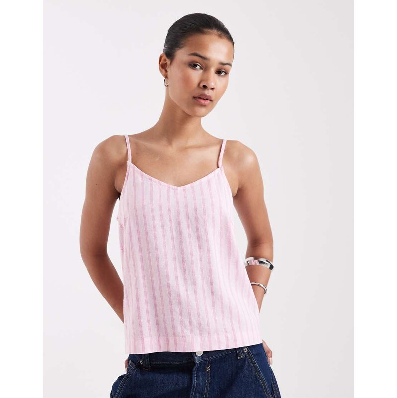JJXX linen blend stripe cami top in pink