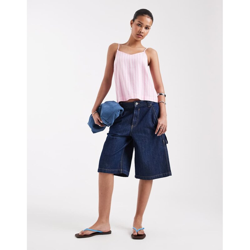 JJXX linen blend stripe cami top in pink