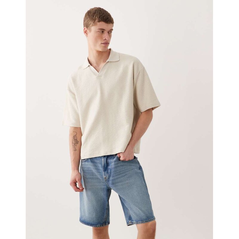 ASOS DESIGN super heavyweight boxy oversized polo in beige