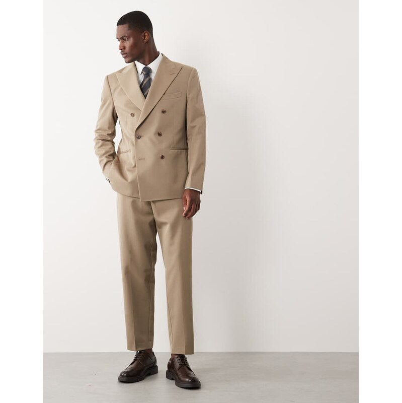 ASOS DESIGN relaxed tapered suit trousers in beige-Neutral