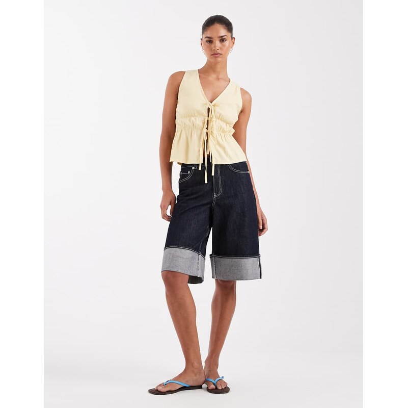 JJXX co-ord Tokyo wide denim jorts with turn ups in dark denim-Blue 114977030