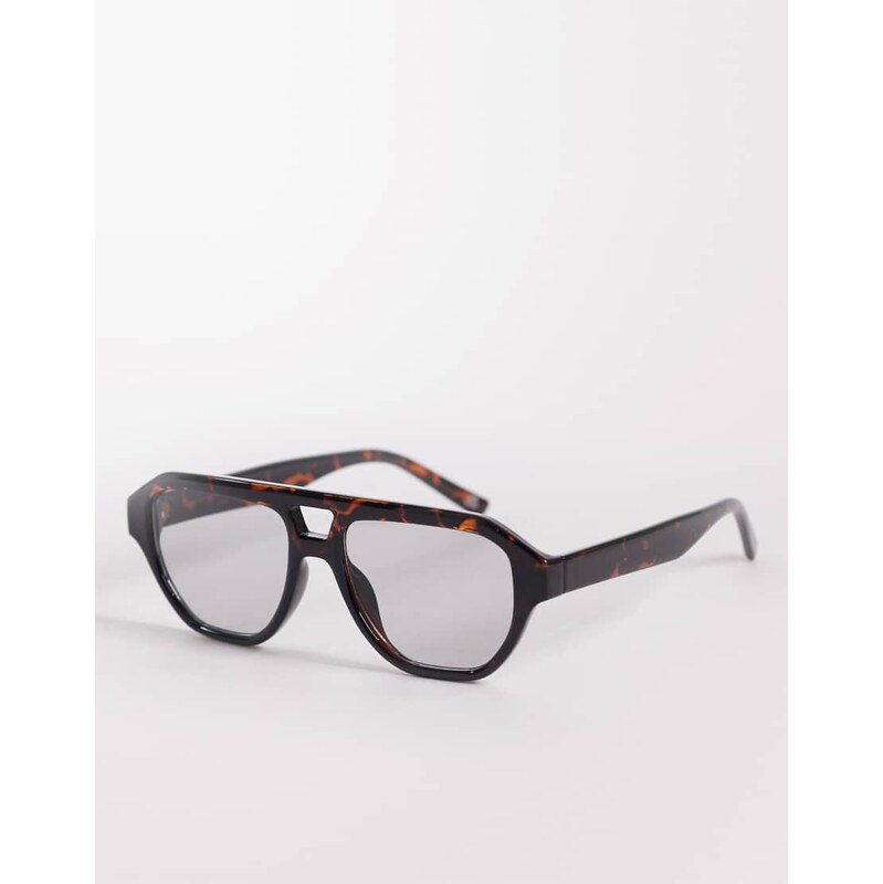 ASOS DESIGN aviator sunglasses in tortoise frame with light grey