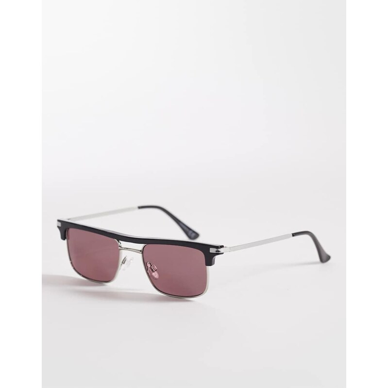 ASOS DESIGN retro sunglasses in black frame with burgundy lens