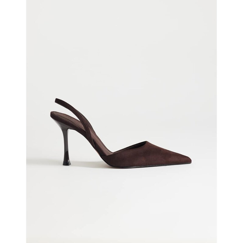 Topshop Angel faux suede high heeled court shoe in chocolate