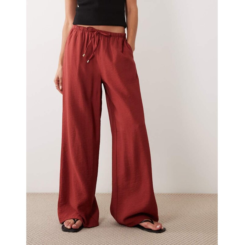 New Look wide leg woven trousers in rust-Red 114975264