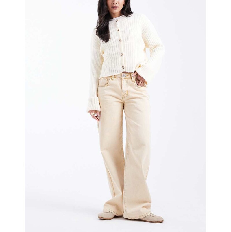 Daisy Street low rise slouchy jeans in beige denim wash-Neutral 114939315
