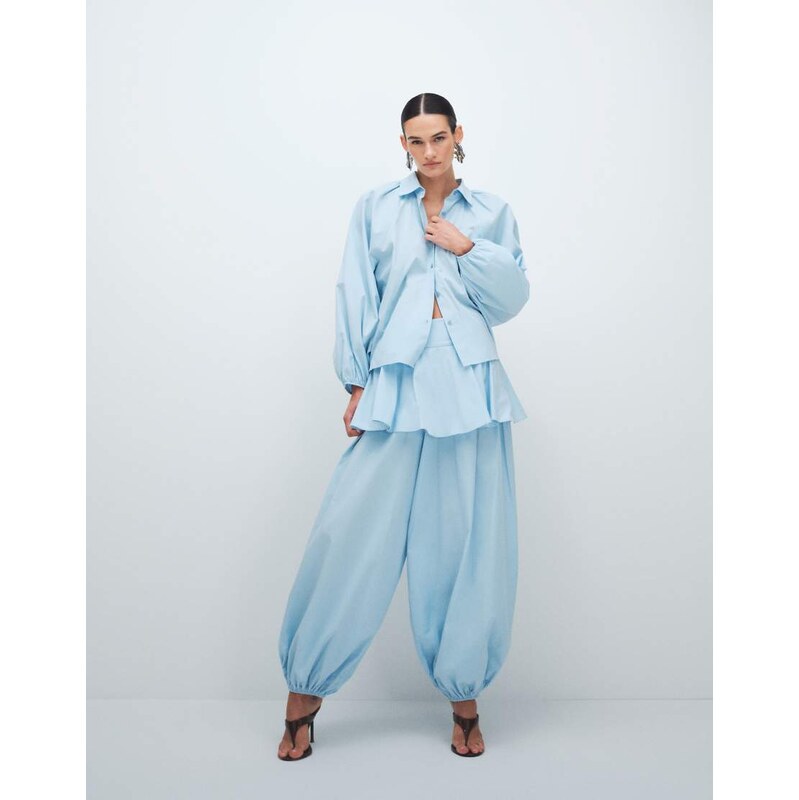 ASOS DESIGN layered skirt balloon trouser in powder blue