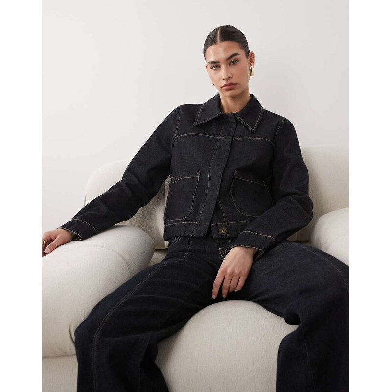 Mango cropped denim jacket with contrast stitch in indigo-Blue 114942202