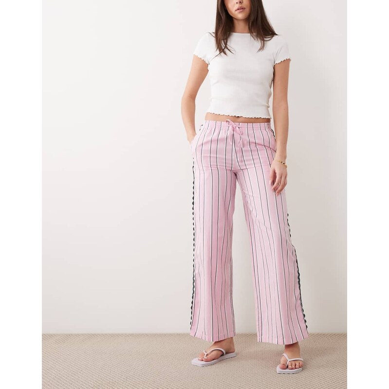 Mango Teen 100% cotton straight trouser in pink and green stripe 114969712