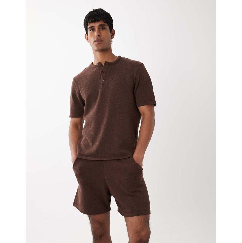 ASOS DESIGN knitted co-ord textured shorts in brown - BROWN