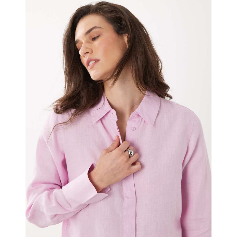 Mango 100% linen shirt in pastel pink