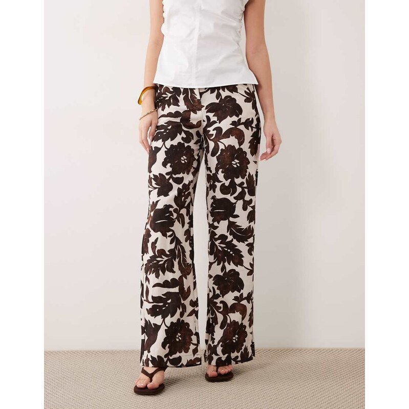 Mango straight trouser in brown leaf print 114942244