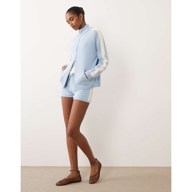 ASOS DESIGN knitted micro track jacket co-ord in blue stripe 115523161
