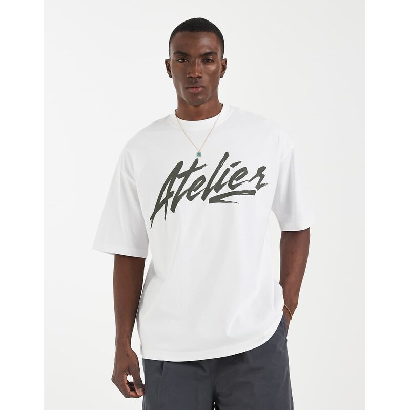 ASOS DESIGN oversized t-shirt with Atelier graphic in white
