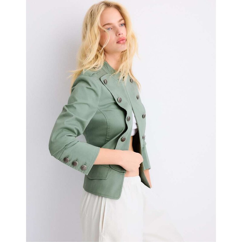 Stradivarius Military blazer in khaki-Green 114939526