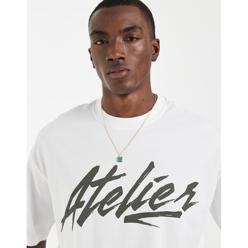 ASOS DESIGN oversized t-shirt with Atelier graphic in white