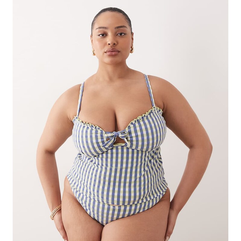 ASOS Curve ASOS DESIGN Curve Cheri check tankini bikini top in lime 115519516