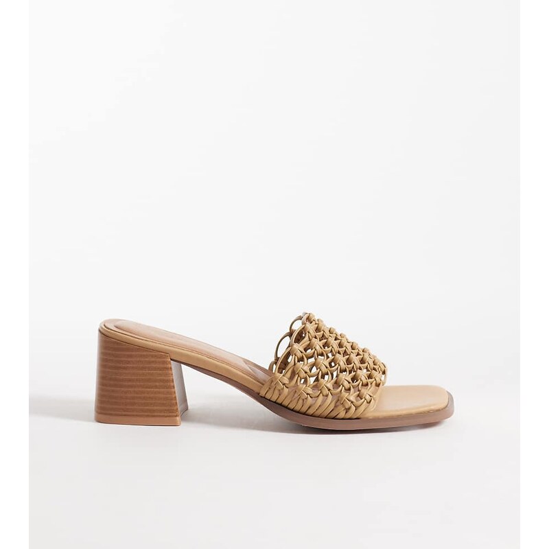 New Look Wide Fit woven block heeled mule in camel-Neutral 114939450
