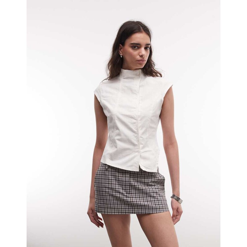 Weekday mock neck asymmetric top with seam detail and press