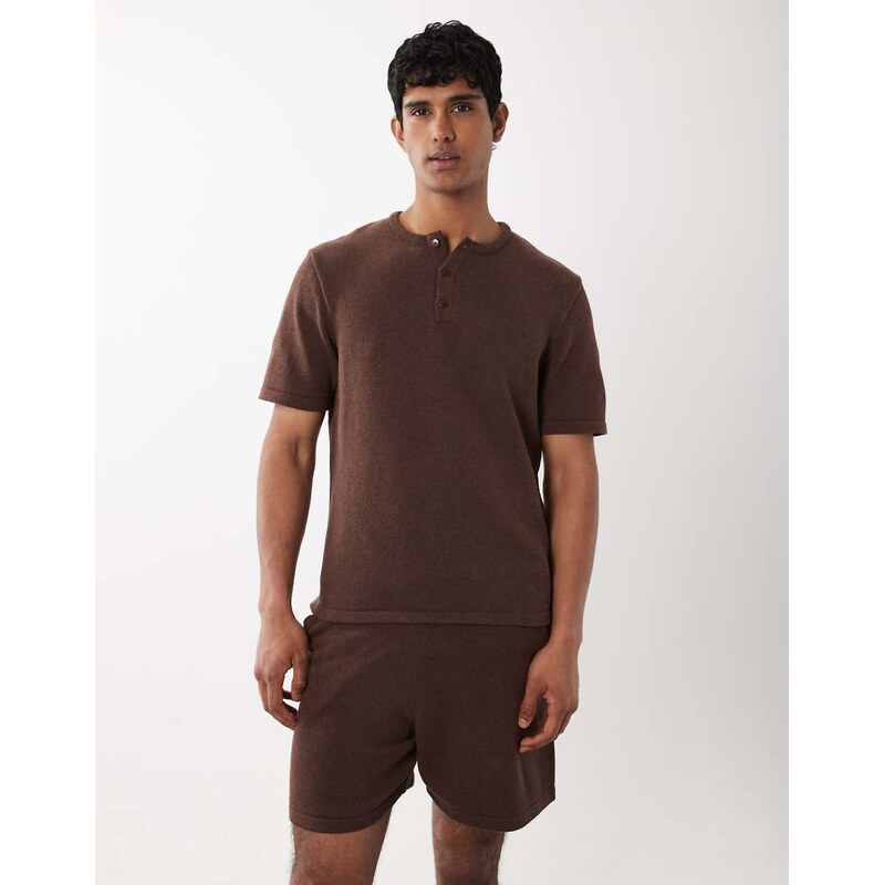 ASOS DESIGN knitted co-ord henley in brown - BROWN