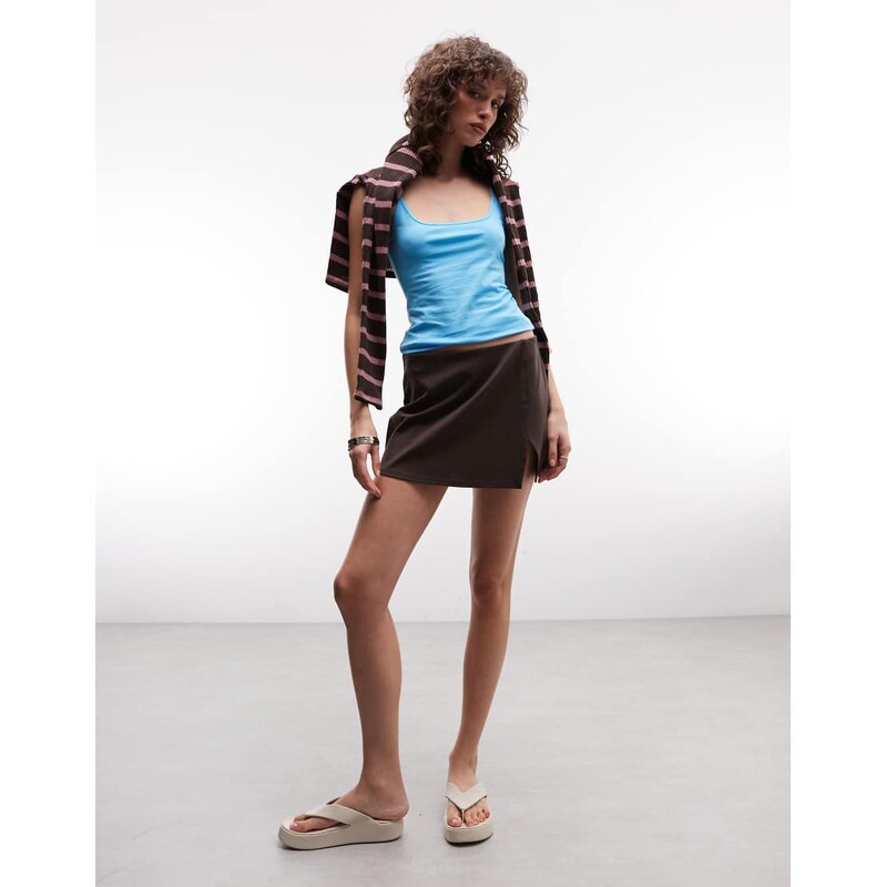 Monki split mini skirt in chocolate brown 114956549