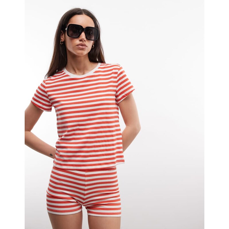 Monki short sleeve t-shirt co-ord in red and white stripe
