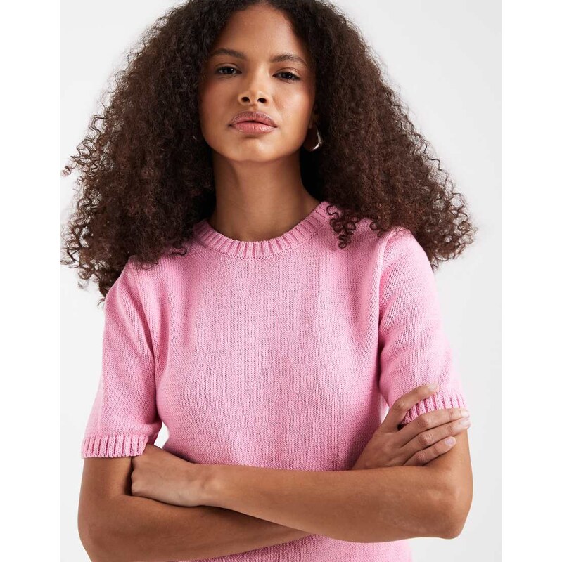ASOS DESIGN knitted shrunken top in pink