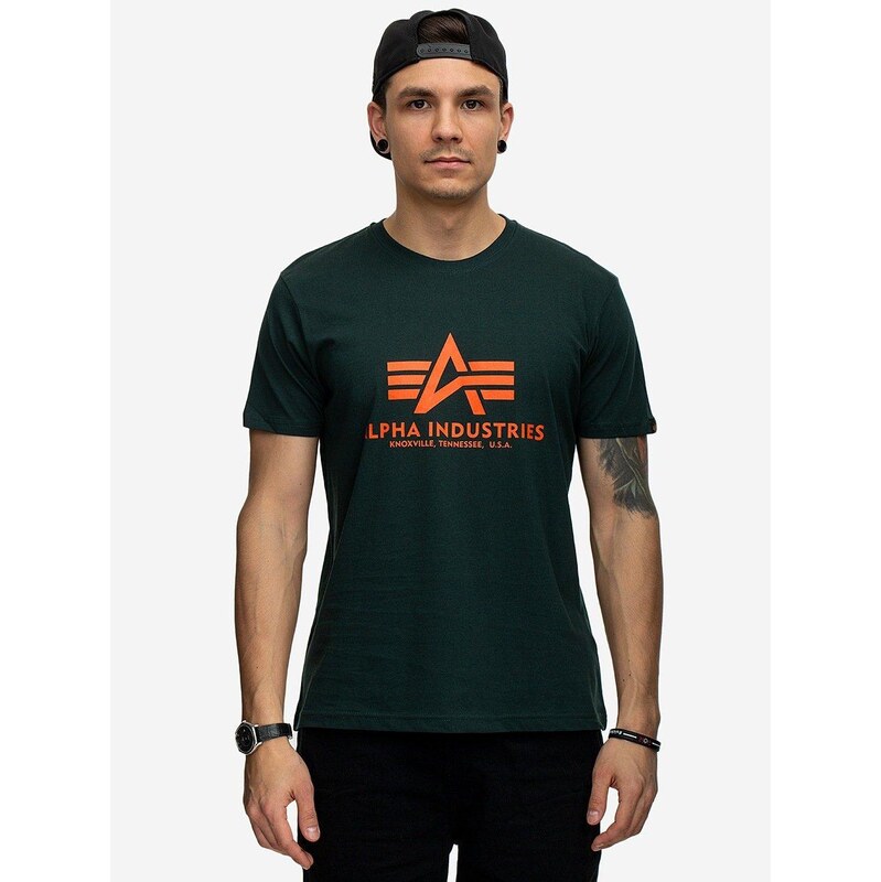 Pánské tričko s krátkým rukávem tmavě zelené Alpha Industries