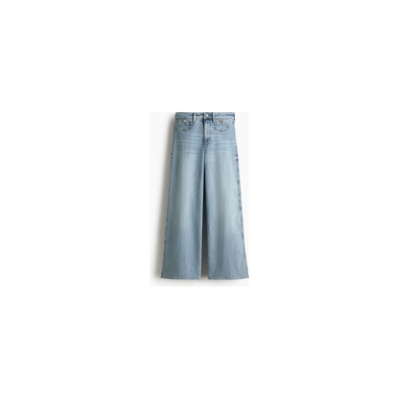 H&M - Wide High Waist Ankle Jeans - Světlý Denim Blue