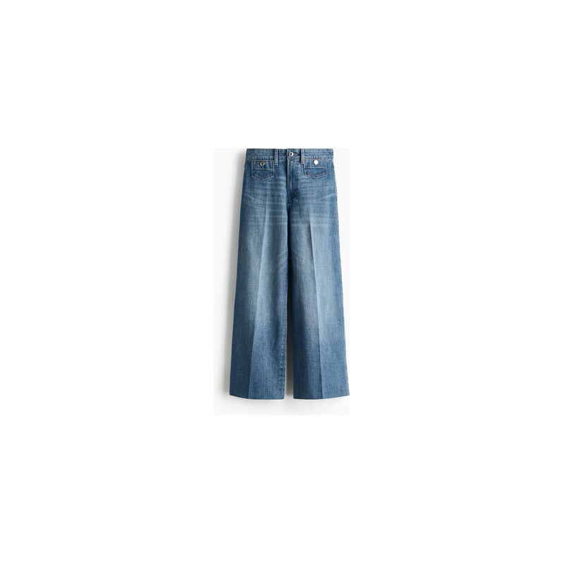 H&M - Wide High Waist Ankle Jeans - Denim Blue