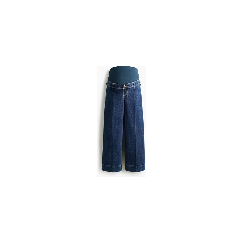 H&M - MAMA Wide High Waist Ankle Jeans - Tmavý Denim Blue