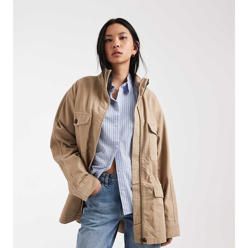 ASOS Tall ASOS DESIGN Tall cotton four pocket parka jacket in stone 114969186